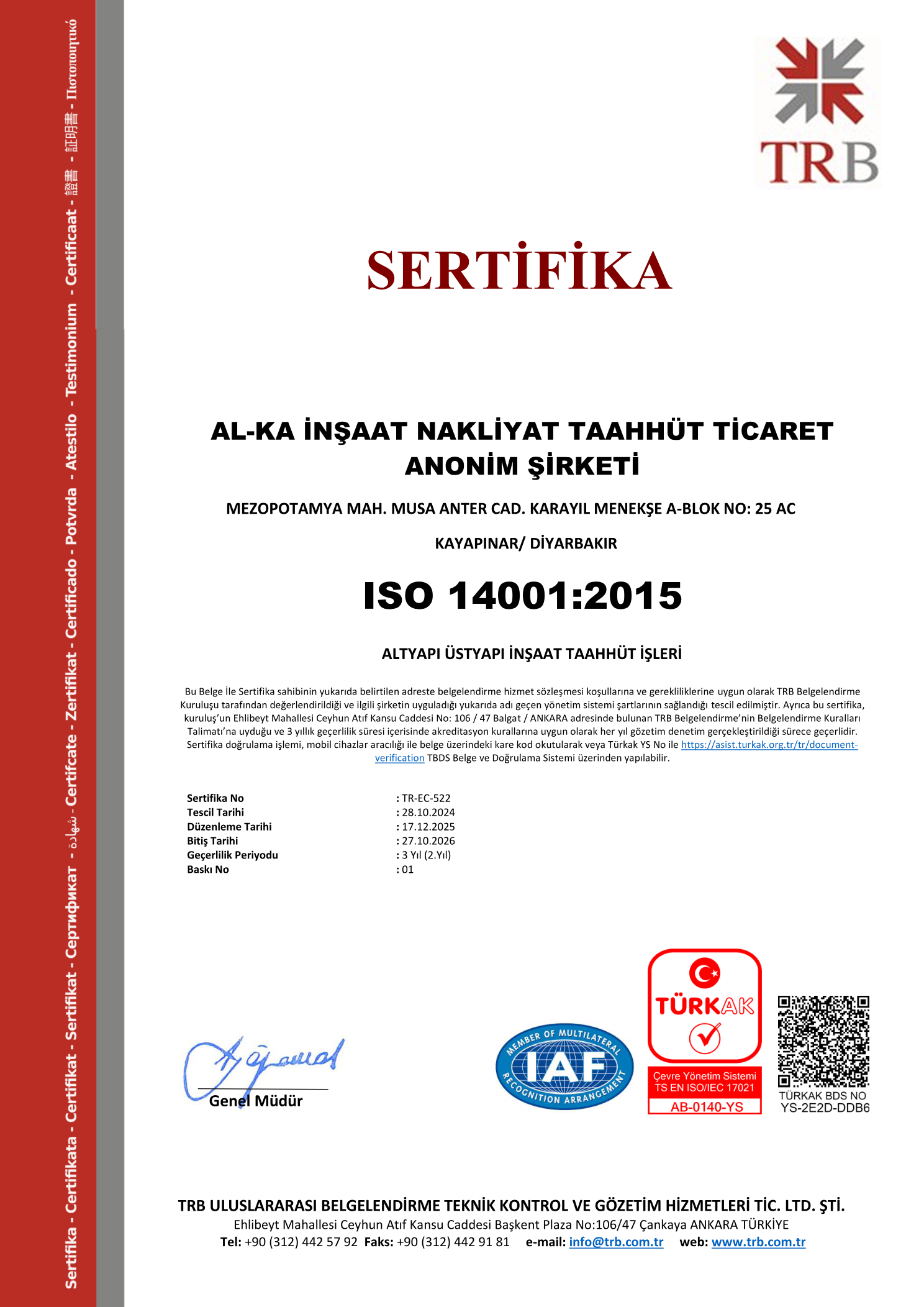 ISO 14001:2015 — Çevre Yönetim Sistemi