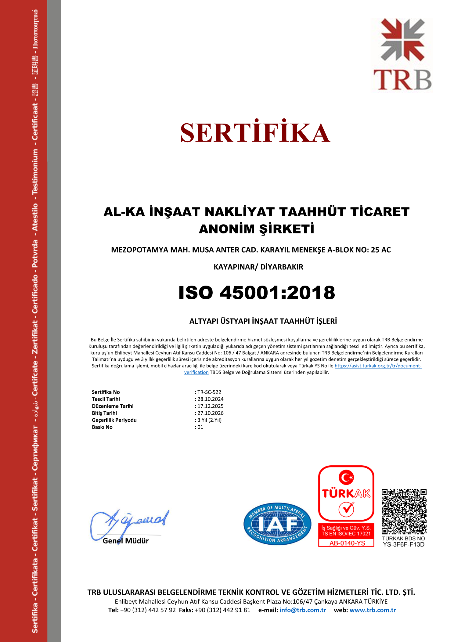 ISO 45001:2018 — İş Sağlığı ve Güvenliği Yönetim Sistemi