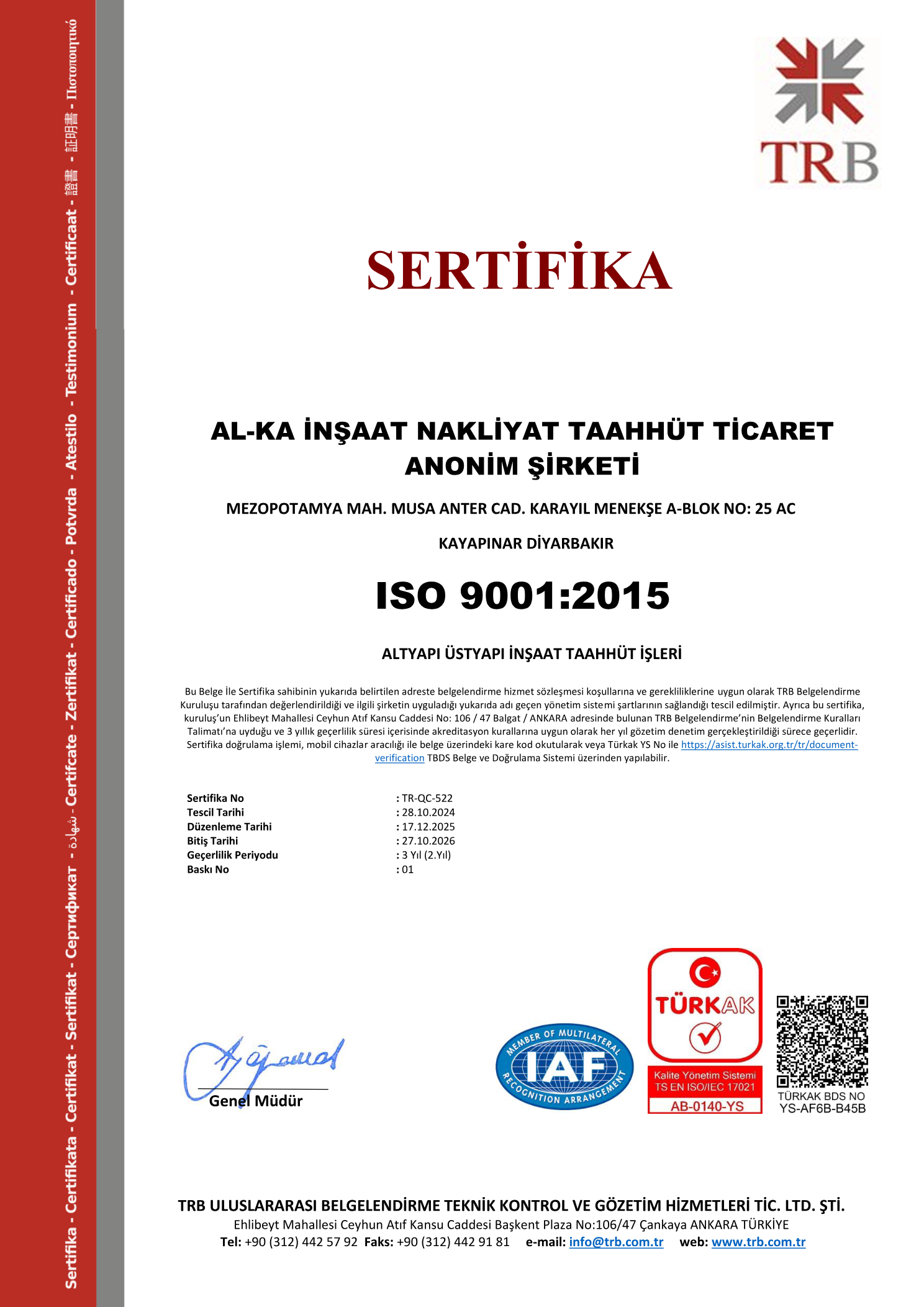 ISO 9001:2015 — Kalite Yönetim Sistemi